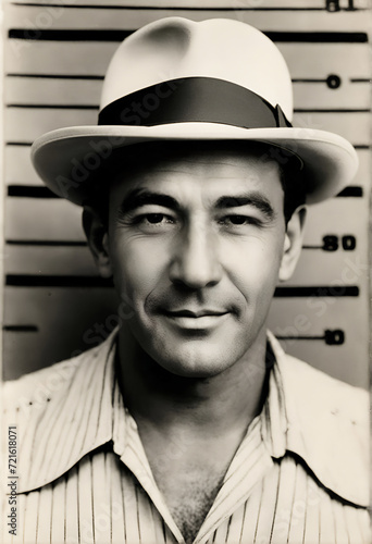 Mugshot of an american gangster in the 1930s - Generative AI