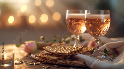 Happy Passover, celebration tradition banner copy space poster background, Jewish holiday commemorating the Exodus from Egypt, matzo wine food, judaizm bread religious.