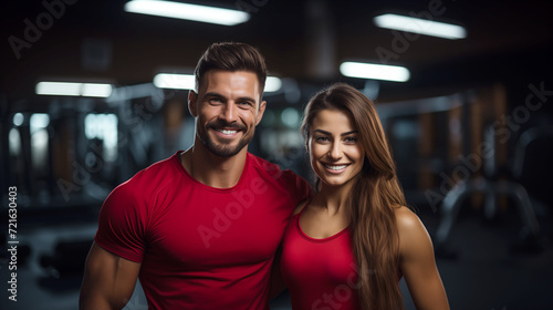 Sporty young couple in the gym, Man and woman isolated on a gym background