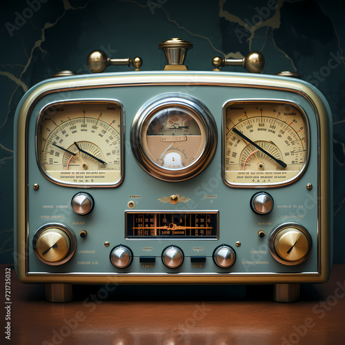 A vintage radio with dials and knobs broadcasting waves.