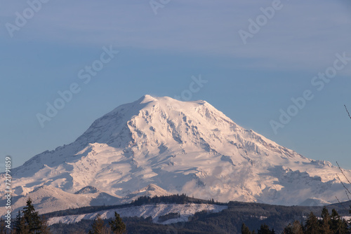 Snow covered Mount Rainier in Washington