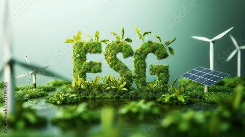 ESG Typography Dynamic 3D typography of the text 'ESG' showcasing the green ESG concept, representing environmental, social, and governance principles for sustainable business practices.