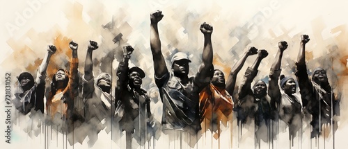 Black Lives matter, multiethnic people fight for their human rights, protest illustration