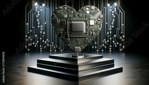 Heart shape made from circuit boards Giving an atmosphere of Valentine's Day in the future world