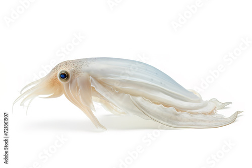 Bigfin reef squid soft cuttlefish on white background. Undersea animals. Food. Generative AI.
