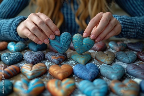 Close-up of hands crafting personalized heart-shaped polymer clay trinkets