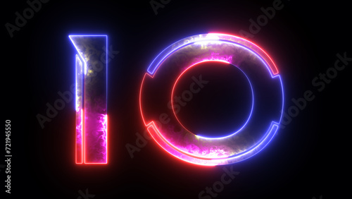 Glowing neon number 10 (Ten). Bright neon glowing number 10. Education concept