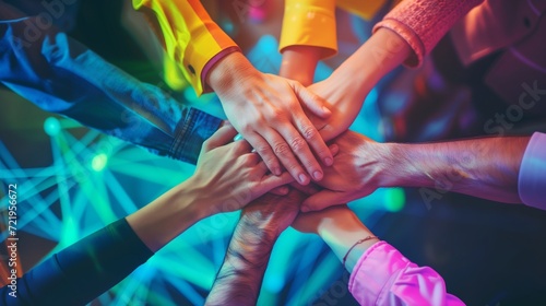 Stack hand of creative teamwork Corporate Unity and collaboration within the corporate team, reinforcing the idea that success is a collective