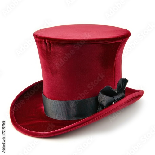 a red top hat with a black ribbon