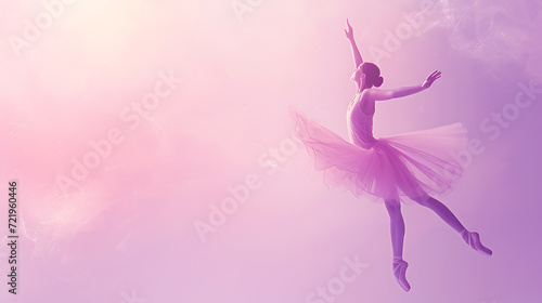 A graceful ballerina gracefully dances on a dreamy pastel lavender background.