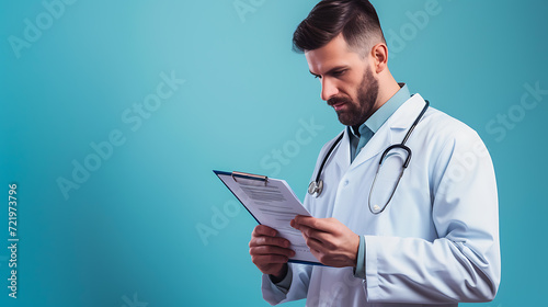 A knowledgeable doctor in a white coat consulting a medical chart.