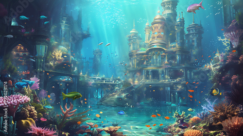 Explore a mesmerizing underwater realm inhabited by enchanting mermaids, shimmering sunken treasures, and a breathtaking coral palace.