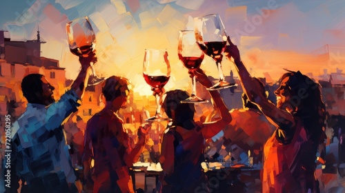 close-up of friends toasting red wine