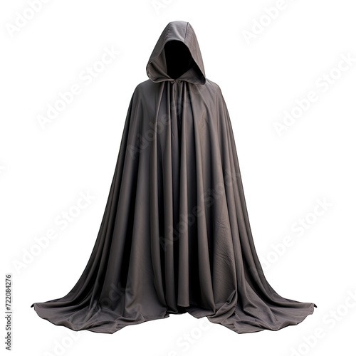 black cloak without people, ghost dress, Isolated on a transparent background. PNG cutout or clipping path. 