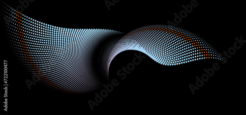 The vector illustration backdrop texture. A flowing dot line halftone pattern set against a black background.