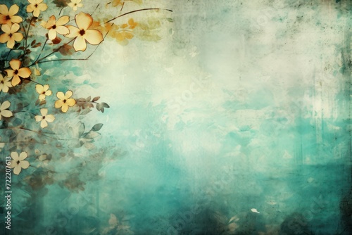teal abstract floral background with natural grunge texture
