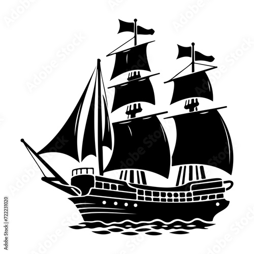 pirate ship icon illustration, pirate ship silhouette logo svg vector