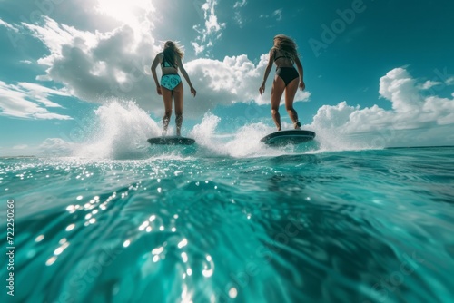 People exploring thrilling water locations on hoverboards