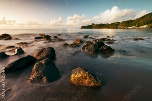 Long exposure of Lafayette beach in Tahiti, French Polynesia