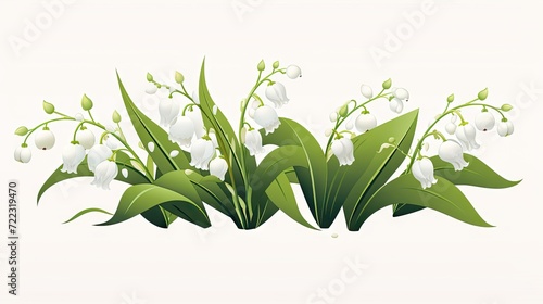 delicate beauty of Lily of the Valley with oblong leaves and flowers, showcasing the floral elegance and natural charm against a clean white background