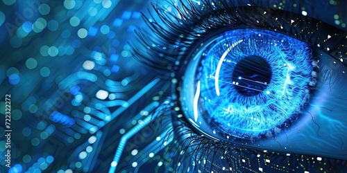 Eye made of blue data surveillance concept