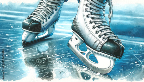 A closeup of a pair of ice hockey boots. Concept Ice hockey