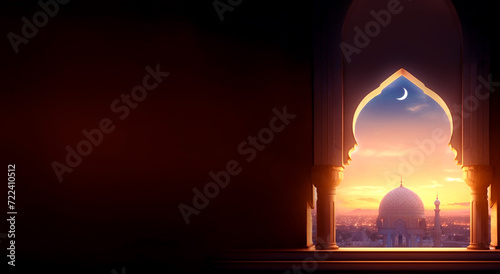 Mosque arch. Ramadan Kareem background.