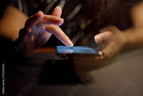 Close up of person looking at mobile phone, Online social addict