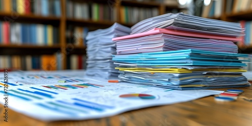 Stacks of Paperwork and Charts on a Library Desk