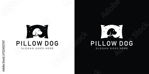 Creative Pillow Dog Logo. Pillow and Silhouette Cute Dog with Minimalist Style. Pet Care Logo Icon Symbol Vector Design Template.
