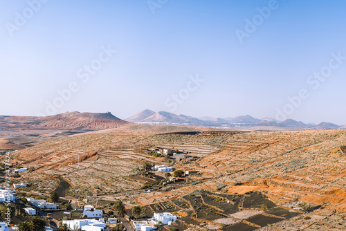Lanzerote, Spain - December 24, 2023: Highways and sights amongst the volcanic landscapes on the island of Lanzerote in Spain's Canary Islands 