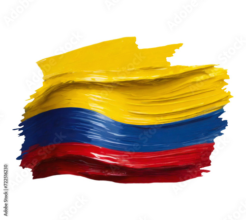 Representación de la bandera de Colombia, realizada con pinceladas de los colores representativos de la bandera, sobre un fondo transparente