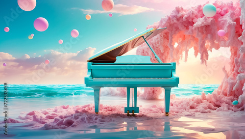 Beautiful piano in the sea idyllic romantic