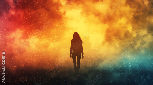 Woman Standing in Front of Vibrant Colorful Background