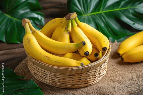 A rustic basket filled with vibrant yellow saba bananas and versatile cooking plantains, showcasing the beauty and nourishment of whole, natural foods from the local plant kingdom