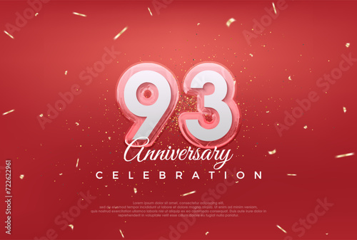 Modern design for 93rd anniversary celebration. with golden color on red background. Premium vector for poster, banner, celebration greeting.