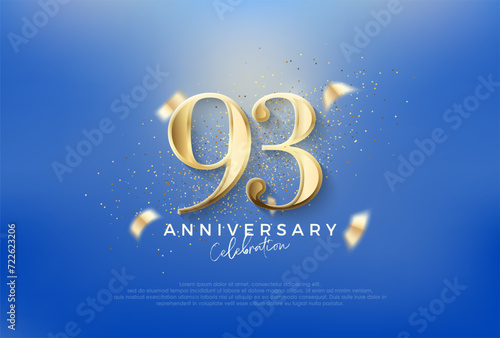 Elegant number 93rd with gold glitter on a blue background. Premium vector for poster, banner, celebration greeting.