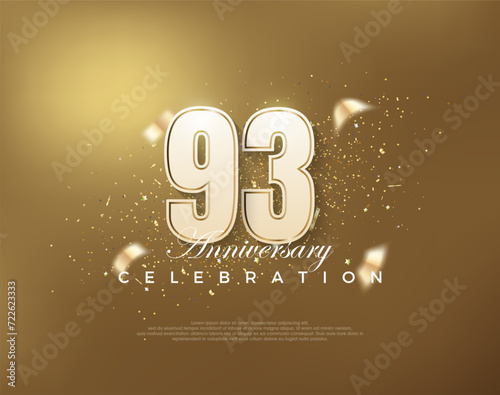 Luxury gold 93rd anniversary celebration with white numbers on gold background. Premium vector for poster, banner, celebration greeting.