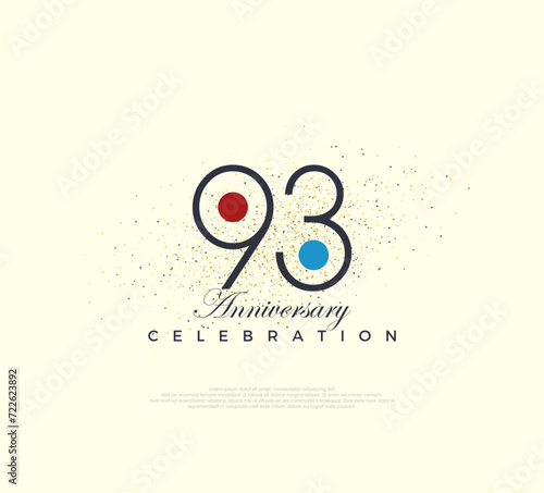 Modern and simple number design for 93rd anniversary celebration. Premium vector for poster, banner, celebration greeting.
