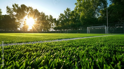 soccer and football field with morning ray