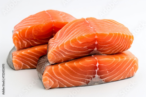 High stack of raw salmon fillets, healthy fat source, pescatarian diet