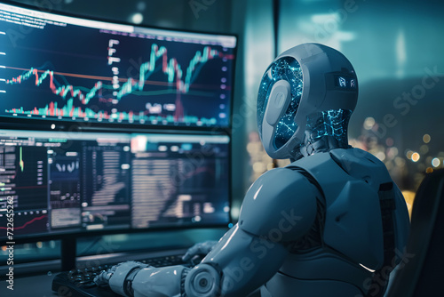 AI-powered trader making strategic decisions in a futuristic trading environment