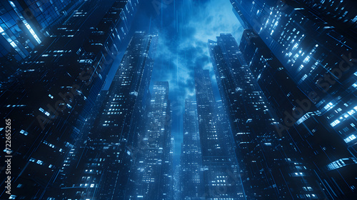 Futuristic Cityscape with Blue Sky and Lights