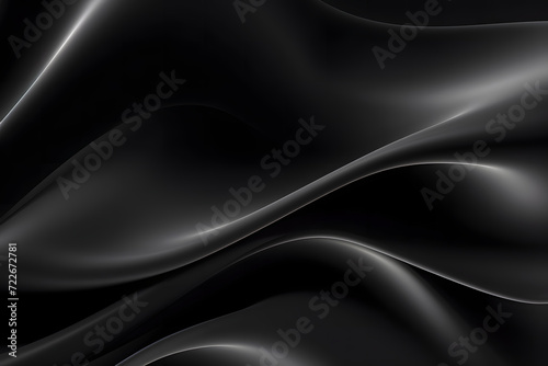 Abstract freeform fabric or cloth curved or wave chrome dark black. Smooth, flowing wrinkled fabric pattern. Copy space. Soft Focus. Glossy surface reflects light or reflection.