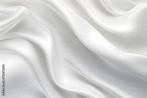 White abstract freeform curved textile fabric or cloth glossy wave chrome soft white. Smooth, flowing wrinkled fabric pattern. Soft Focus. Glossy surface reflects light or reflection.