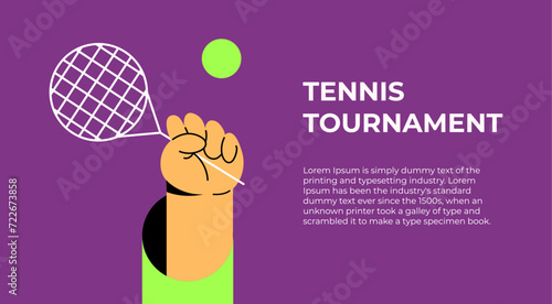 Tennis Tournament. Man plays tennis and goes in for sports. Flat vector illustration.