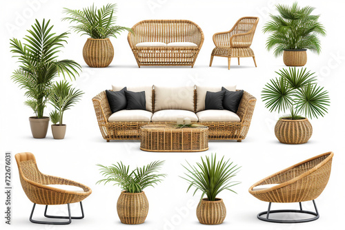 set of furniture a set of modern collection Set of outdoor garden rattan straw couches armchairs cutouts double seat sofas