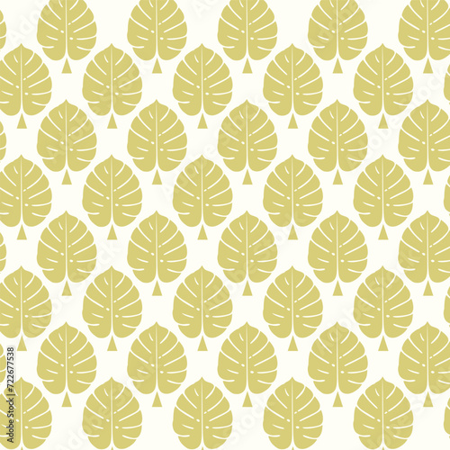 Beautiful Seamless Beige Floral Pattern with Golden Leaves Ornament