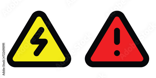 set yellow electrical high volt and red alert warning danger sign various triangle shapes alert hazard icon isolated
