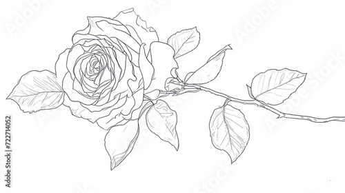  a drawing of a rose with leaves on the stem and a stem with leaves on the end of the stem.